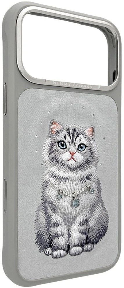 Dėklas NIMMY case LUCKY FASHION CAT compatible with MagSafe for IPHONE 18 Pro Max/17 Pro Max pilkas