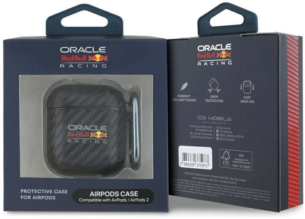 Red Bull Raudona Bull Dėklas Raudona Bull PU Carbon Logo skirtas AirPods 1/2 juodos spalvos