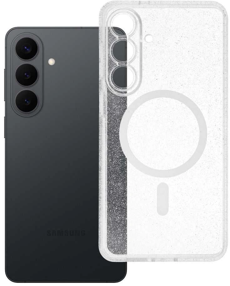 Oem „Samsung S26 PLUS“ skaidrus „Mag“ dėklas – blizgučiai (apsauginis / kameros dėklas), tinkantis „MagSafe“ skaidriems blizgučiams