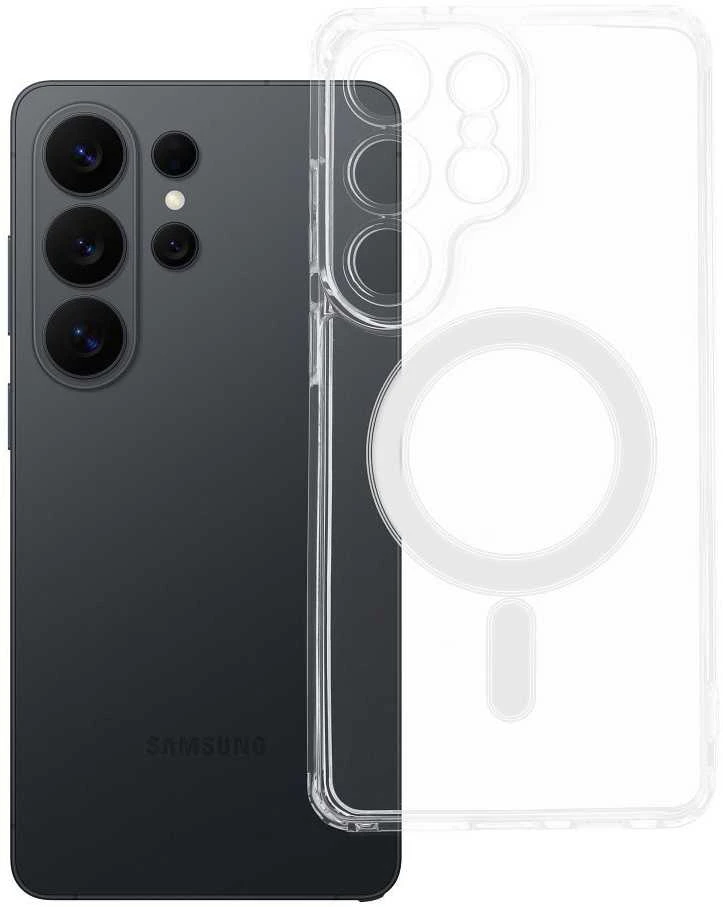 Dėklas Oem „Samsung S26 ULTRA Clear Mag Cover“ (apsauginiai / kameros dėklai) yra patogūs skaidrūs „MagSafe“ dėklai.