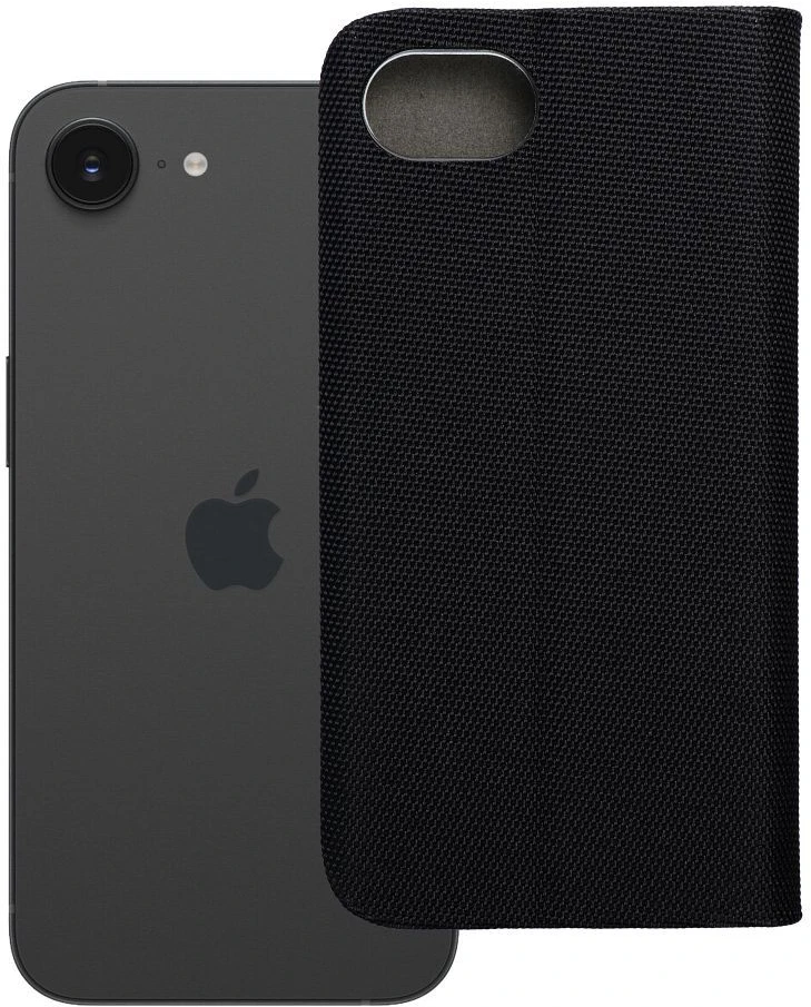 OEM atverčiamas dėklas iPhone 16e (SE 4 2025) jautriai knygutei juodas