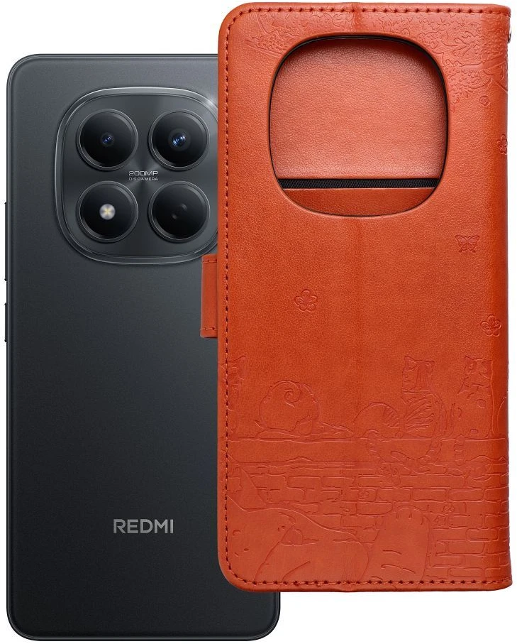 OEM atverčiamas dėklas Redmi NOTE 15 4G Mezzo Book Cats Ruda