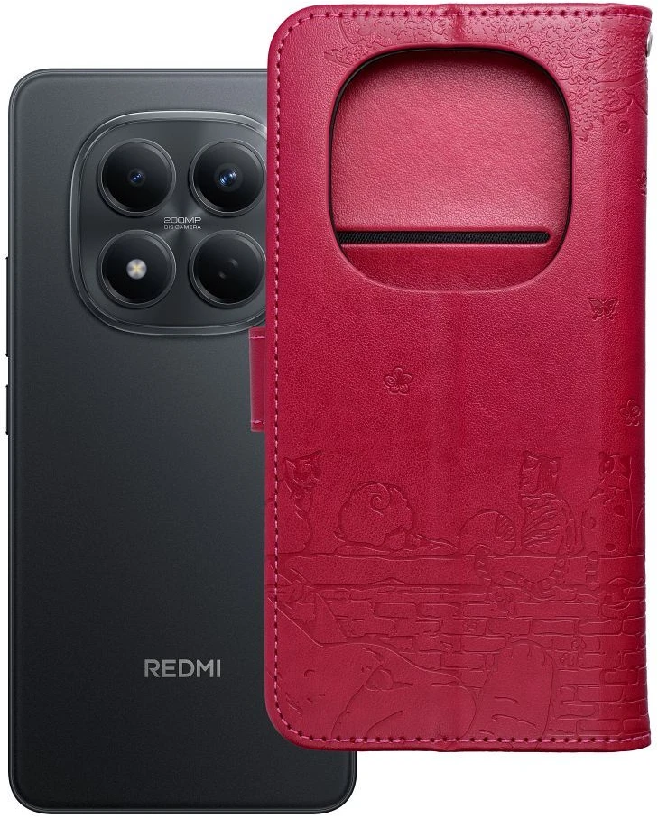 OEM atverčiamas dėklas Redmi NOTE 15 PRO 4G Mezzo Book Cats raudonas