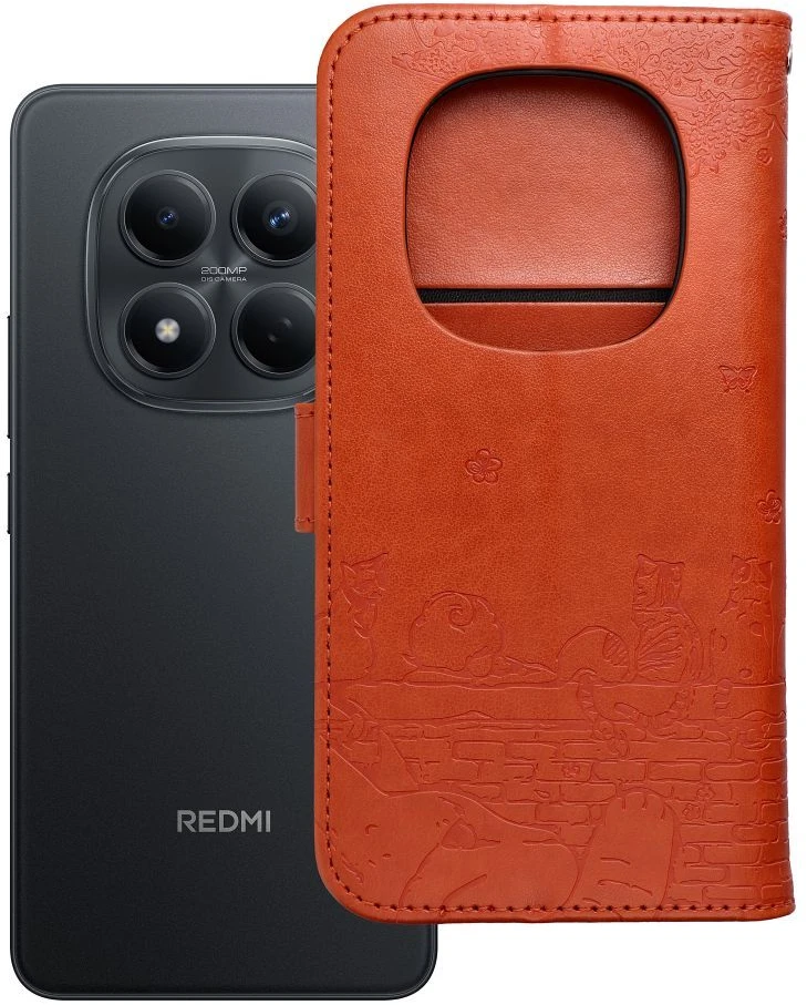 OEM atverčiamas dėklas Redmi NOTE 15 PRO 4G Mezzo Book Cats Ruda