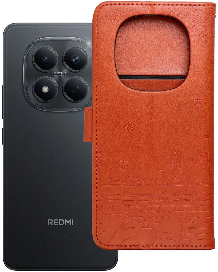 OEM atverčiamas dėklas Redmi NOTE 15 PRO 5G Mezzo Book Cats Ruda