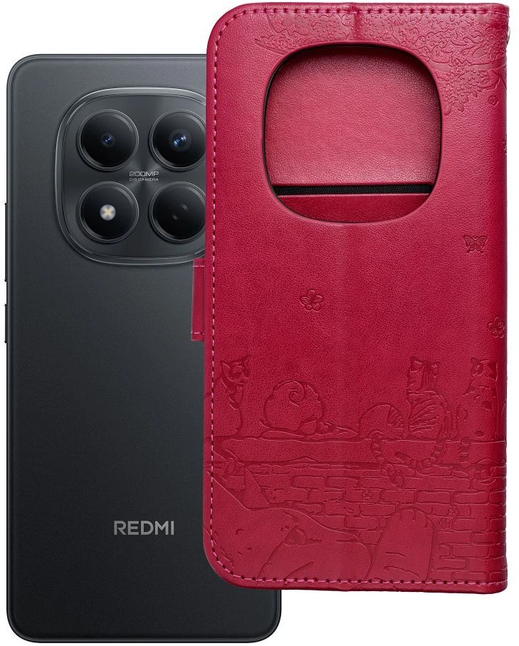 OEM atverčiamas dėklas Redmi NOTE 15 PRO 5G Mezzo Book Cats raudonas