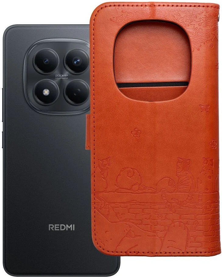 OEM atverčiamas dėklas Redmi NOTE 15 PRO PLUS 5G Mezzo Book Cats Ruda