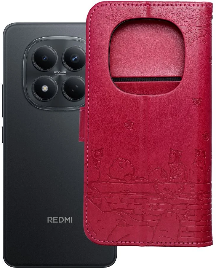 OEM atverčiamas dėklas Redmi NOTE 15 PRO PLUS 5G Mezzo Book katėms raudonas