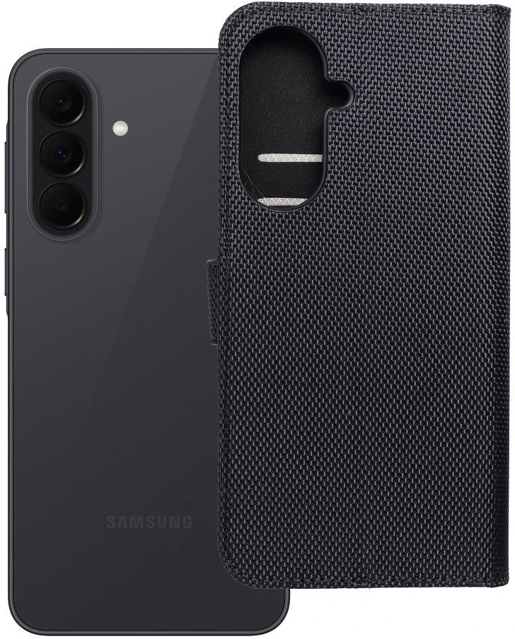 Oem Dėklas su klapką na Samsung A37 4Card RFID antykradzieżowe tech fabric juoda