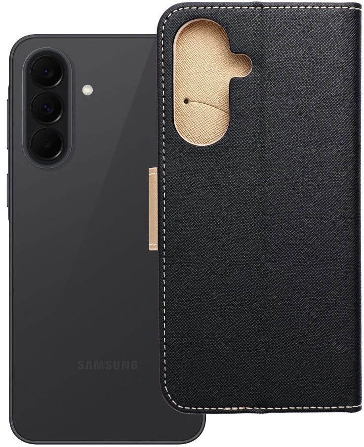 Oem Dėklas su klapką na Samsung A37 Fancy Book juoda-auksinė