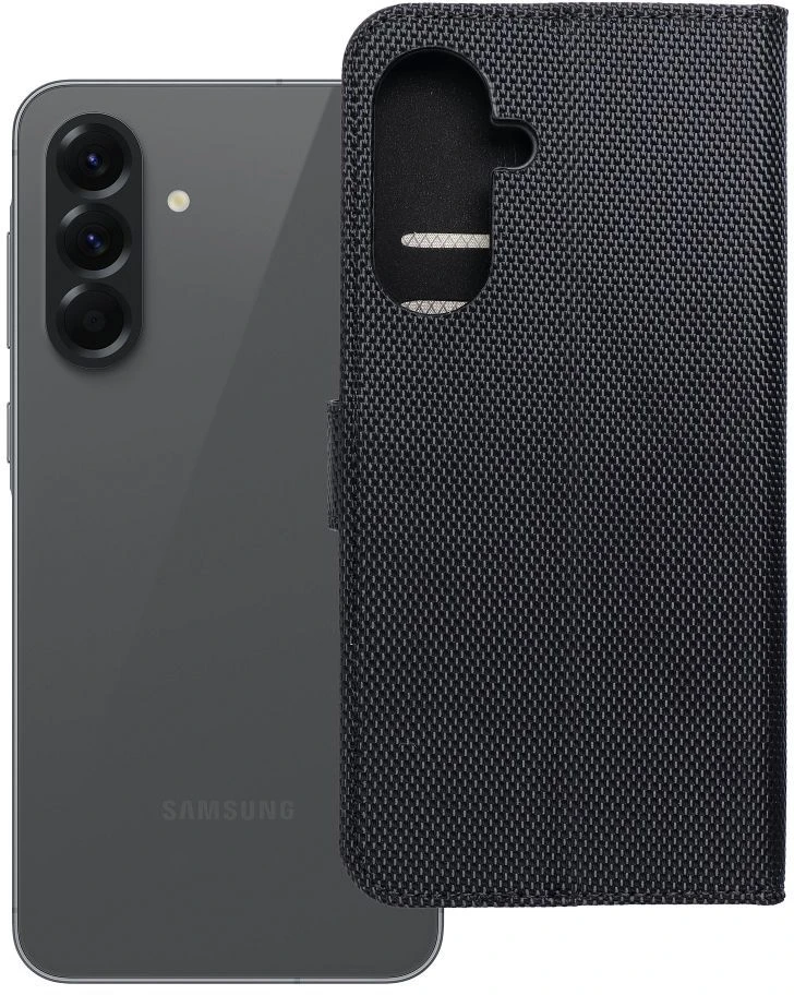 Oem Dėklas su klapką na Samsung A56 4Card RFID antykradzieżowe tech fabric juoda