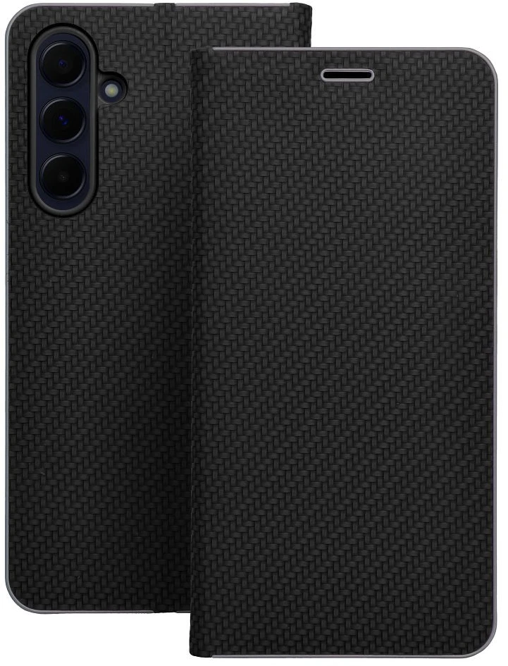 Oem Luna „Book Carbon“ dėklas su klapčiu, skirtas „Samsung S26 FE“, juodas