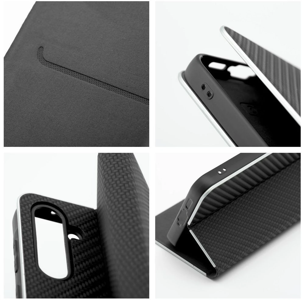 Oem Luna „Book Carbon“ dėklas su klapčiu, skirtas „Samsung S26 FE“, juodas