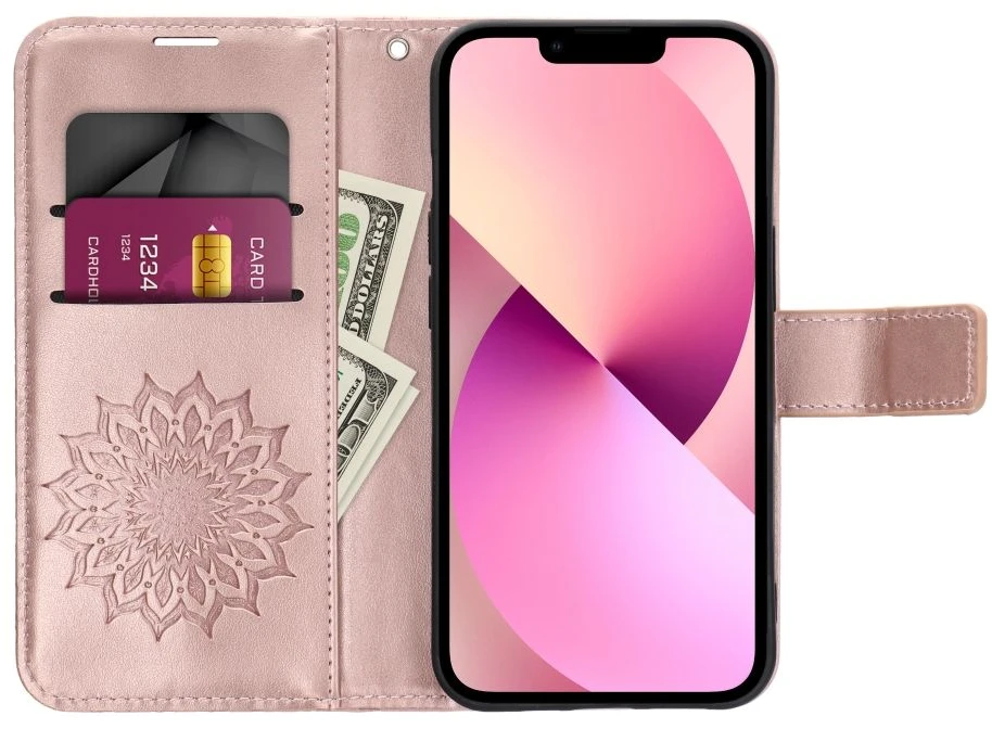 Oem Dėklas su klapką na Samsung S26 FE Mezzo Book mandala złoto-rožinė