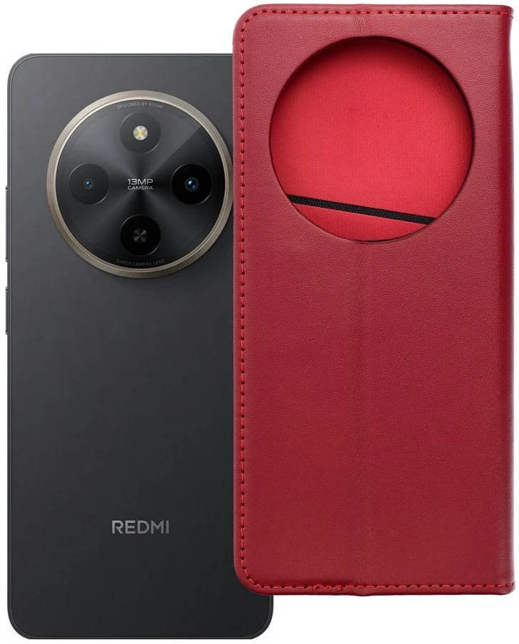 Oem Dėklas su klapką Xiaomi Redmi 17C Smart Pro Book odinis bordo spalvos