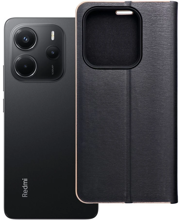 Dėklas Oem LUNA Book Gold skirtas Xiaomi Redmi Note 14 5G juodos spalvos