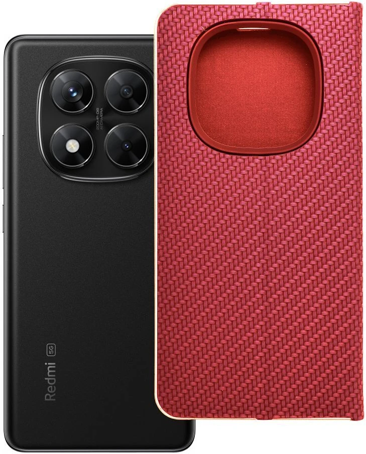 OEM LUNA Book Carbon dėklas Xiaomi Redmi Note 14 PRO 5G / 14 PRO PLUS 5G, raudonas