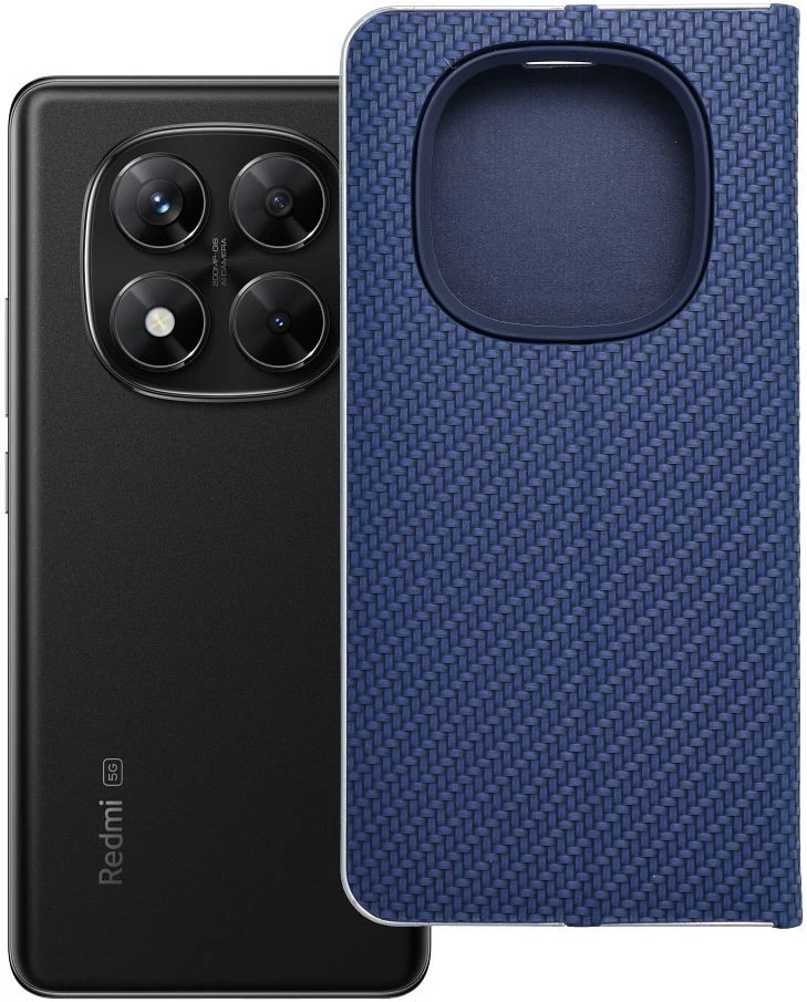 Dėklas Oem LUNA Book Carbon skirtas Xiaomi Redmi Note 14 PRO 5G / 14 PRO PLUS 5G mėlynos spalvos
