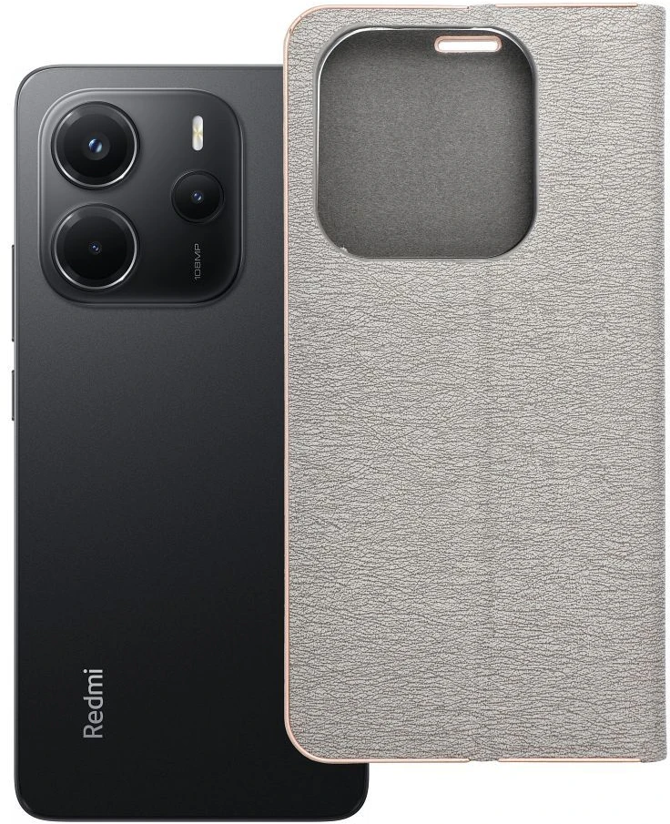 Dėklas Oem LUNA Book Gold skirtas Xiaomi Redmi Note 14 5G sidabro spalvos