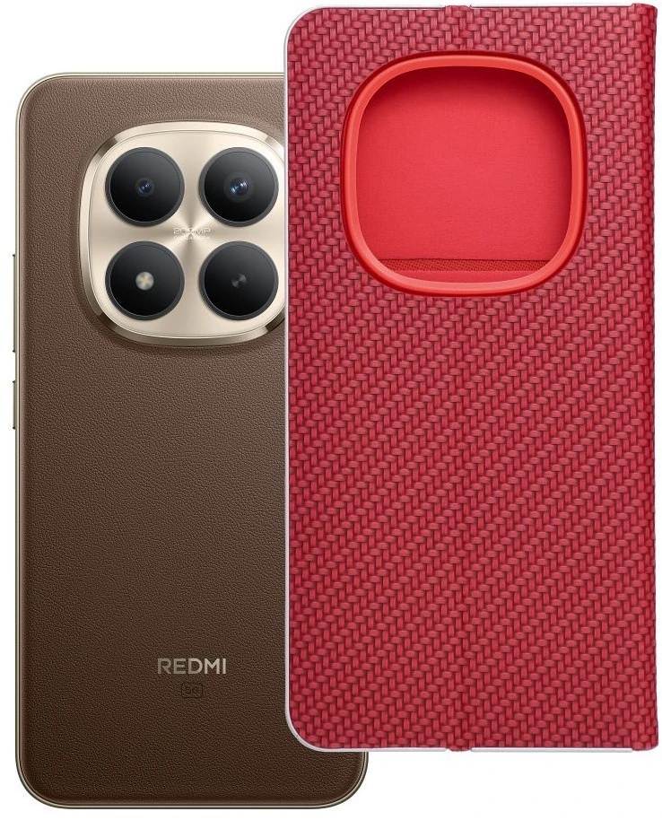 Oem Dėklas su dangteliu Xiaomi Redmi NOTE 15 PRO PLUS 5G Luna Book Carbon raudonas