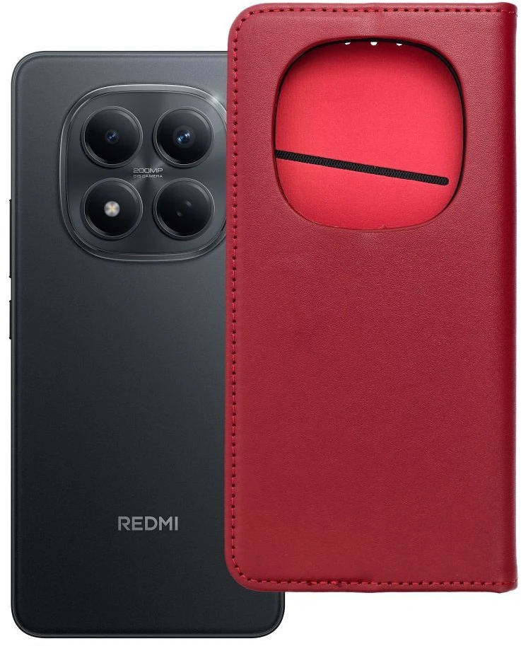 Dėklas Oem Xiaomi Redmi NOTE 15 PRO 5G išmanusis telefonas su odiniu atverčiamu dėklu, bordo spalvos