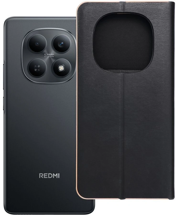 Oem Dėklas su klapką na Xiaomi Redmi NOTE 15 5G Luna Book Gold juoda