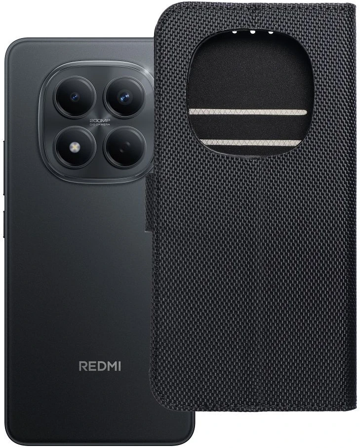 Oem Dėklas su atlenkiamu dangteliu Xiaomi Redmi NOTE 15 5G 4Card RFID apsauga nuo vagystės tech fabric juodas