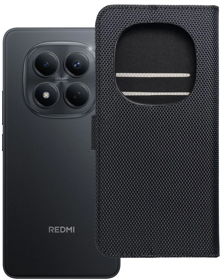 Oem Dėklas su atlenkiamu viršeliu Xiaomi Redmi NOTE 15 PRO PLUS 5G 4Card RFID apsauga nuo vagystės tech fabric juodas