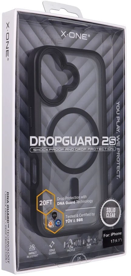 Dėklas X-ONE Dropguard 2S compatible with MagSafe for iPhone 17 juodas transparent