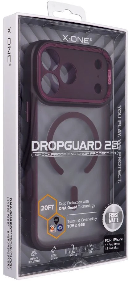 Dėklas X-ONE Dropguard 2S, suderinamas su MagSafe, skirtas iPhone 18 Pro Max / 17 Pro Max, tamsiai vyšninė