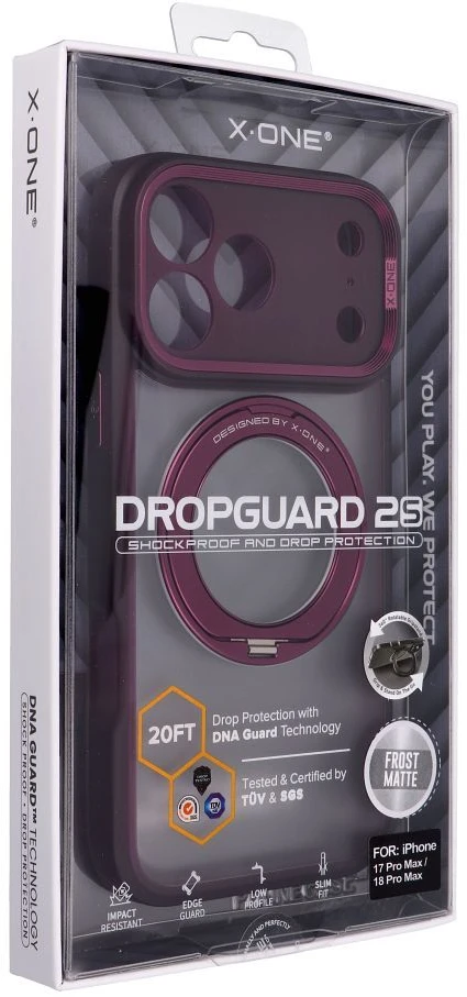 Dėklas X-ONE Dropguard 2S (standartinė versija) suderinamas su MagSafe, skirtas iPhone 18 Pro Max / 17 Pro Max, tamsiai vyšninė spalva