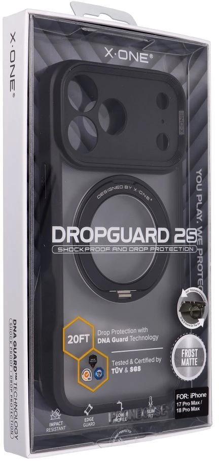Dėklas X-ONE Dropguard 2S (stand edition) suderinamas su MagSafe, skirtas iPhone 18 Pro Max / 17 Pro Max, juodas frost matte