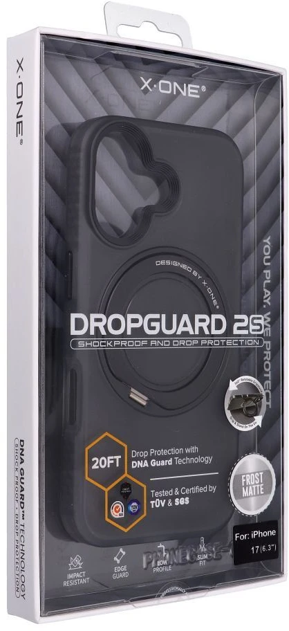 Dėklas X-ONE Dropguard 2S (stand edition) compatible with MagSafe for iPhone 17 juodas frost matte
