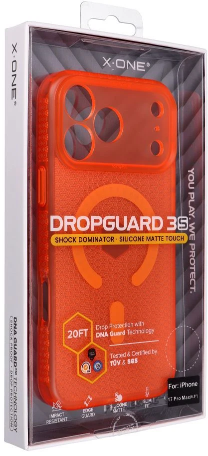 Dėklas X-ONE Dropguard 3S Shock Dominator compatible with MagSafe for iPhone 17 Pro Max oranžinis