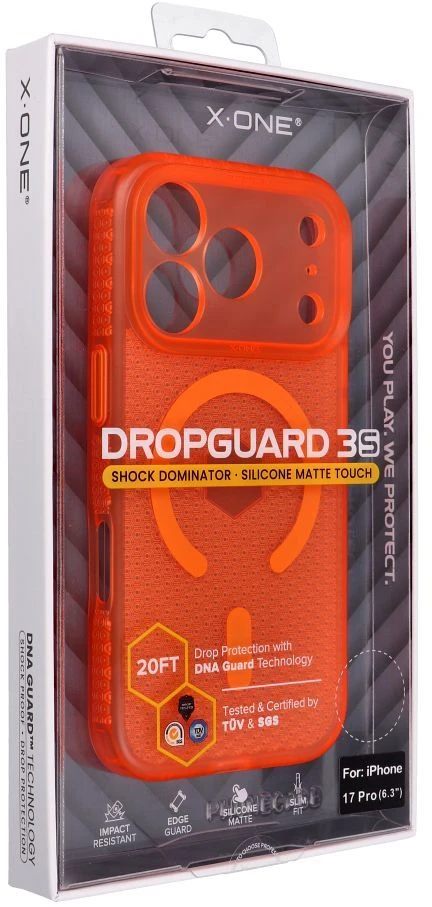 Dėklas X-ONE Dropguard 3S Shock Dominator compatible with MagSafe for iPhone 17 Pro oranžinis