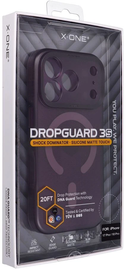 Dėklas X-ONE Dropguard 3S Shock Dominator, suderinamas su MagSafe, skirtas iPhone 18 Pro / 17 Pro, tamsiai vyšninė