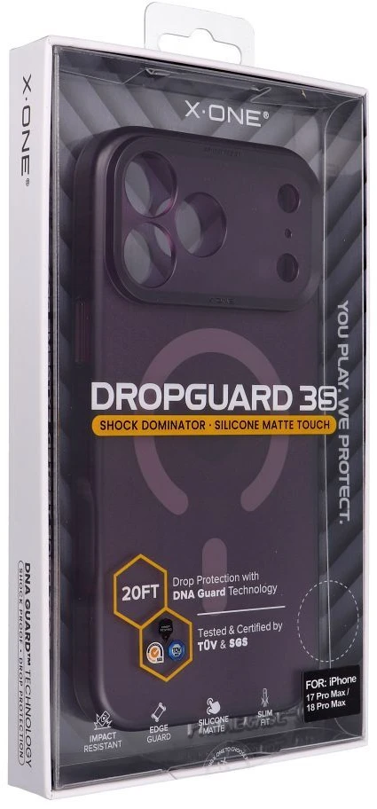 Dėklas X-ONE Dropguard 3S Shock Dominator, suderinamas su MagSafe, skirtas iPhone 18 Pro Max / 17 Pro Max, tamsiai vyšninė