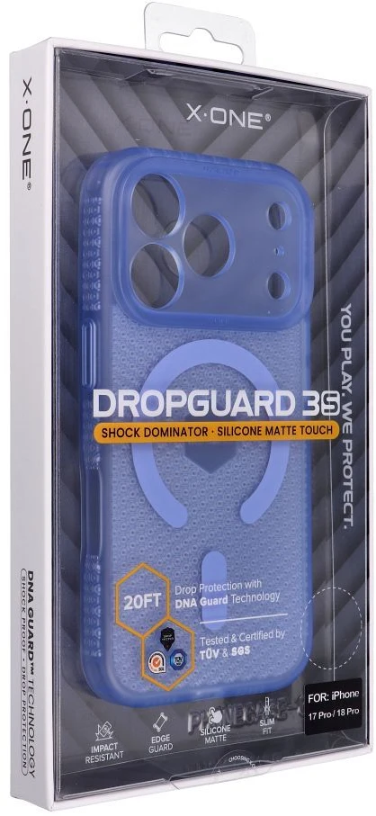 Dėklas X-ONE Dropguard 3S Shock Dominator suderinamas su MagSafe, skirtas iPhone 18 Pro / 17 Pro, šviesiai mėlynas