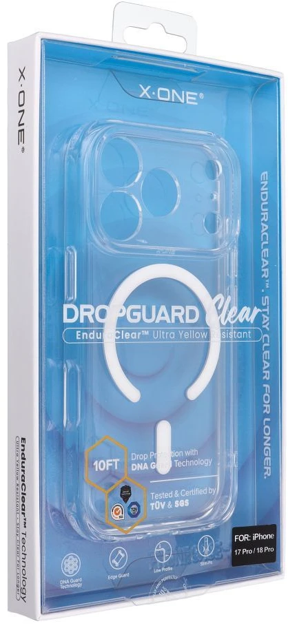 Dėklas X-ONE Dropguard Clear, suderinamas su MagSafe, skirtas iPhone 18 Pro / 17 Pro, permatomas