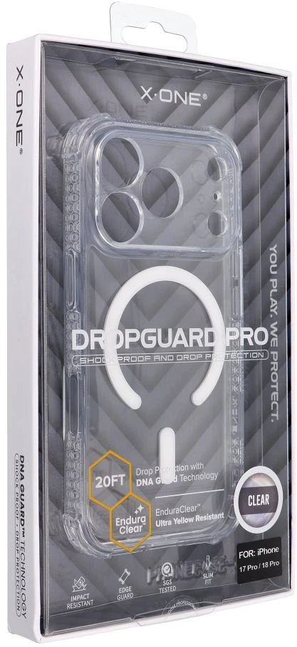 Dėklas X-ONE Dropguard Pro, suderinamas su MagSafe, skirtas iPhone 18 Pro / 17 Pro, permatomas