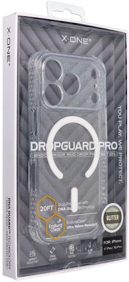Dėklas X-ONE Dropguard Pro, suderinamas su MagSafe, skirtas iPhone 18 Pro / 17 Pro, blizgus baltas