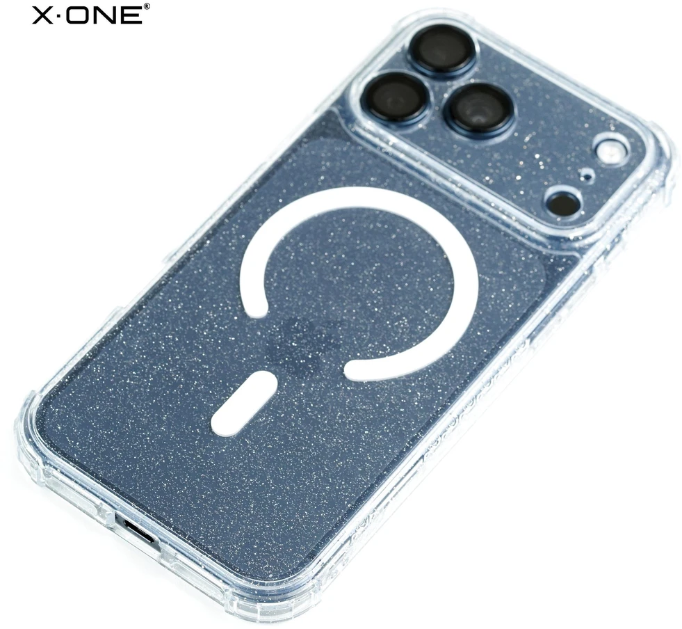 X-ONE Dropguard Pro compatible with MagSafe for iPhone 18 Pro / 17 Pro glitter baltas