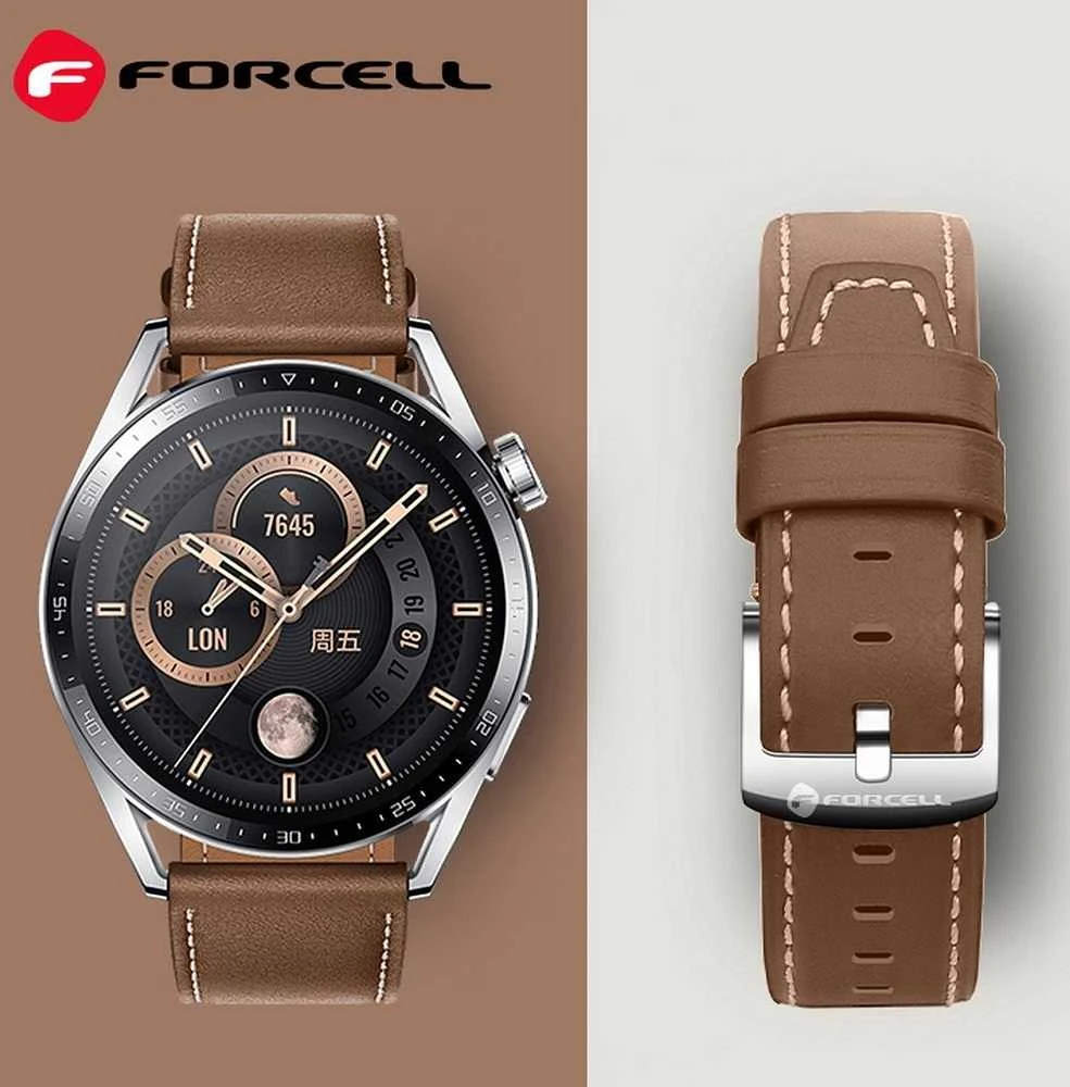 Dirželis Samsung Galaxy Watch Forcell F-Design FS21, eko odos, 22 mm, rudas, su skylutėmis