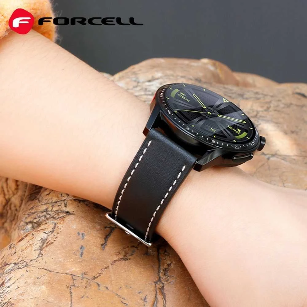 Dirželis „Samsung Galaxy Watch Forcell F-Design FS21“ su skylutėmis, eko oda, 20 mm, juodas