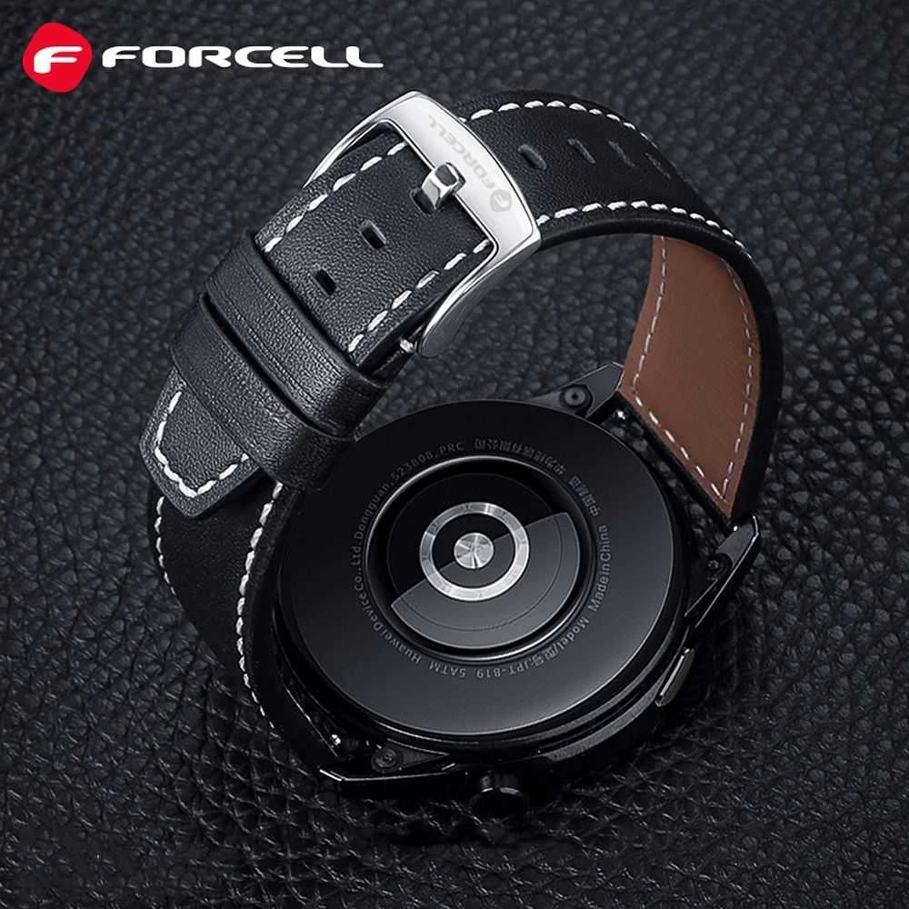 Dirželis „Samsung Galaxy Watch Forcell F-Design FS21“ su skylutėmis, eko oda, 22 mm, juodas