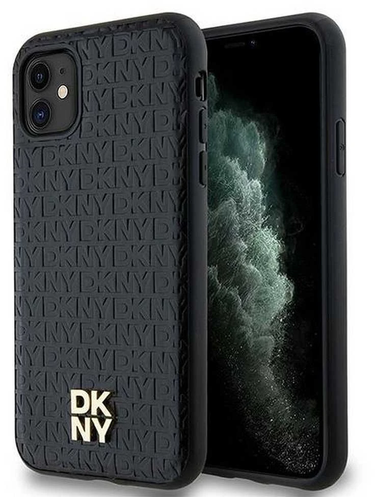 Apple iPhone 11 / XR DKNY odinis dėklas Monogram Pattern Metal Logo MagSafe (DKHMN61PSHRPSK) juodos spalvos