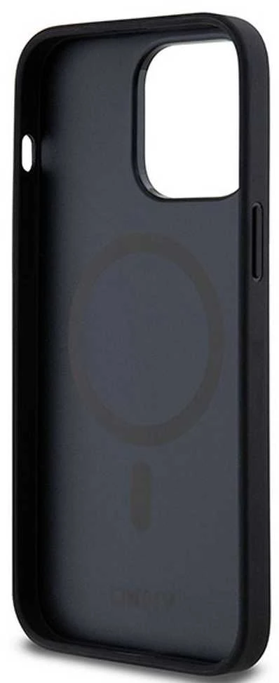 DKNY DKHMP13XPSHRPSK Apple iPhone 13 Pro Max 6.7 inch juodos spalvos kietas dėklas Leather Pattern Metal Logo MagSafe
