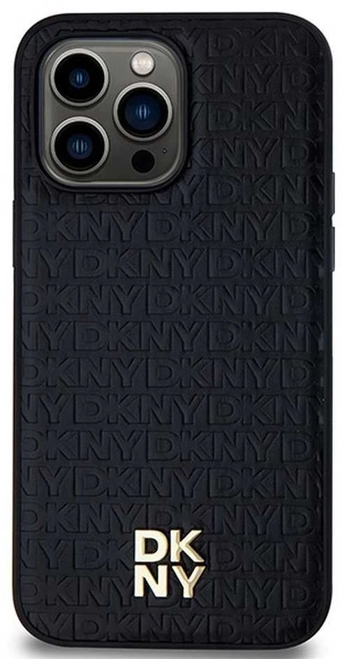 DKNY DKHMP13XPSHRPSK Apple iPhone 13 Pro Max 6.7 inch juodos spalvos kietas dėklas Leather Pattern Metal Logo MagSafe