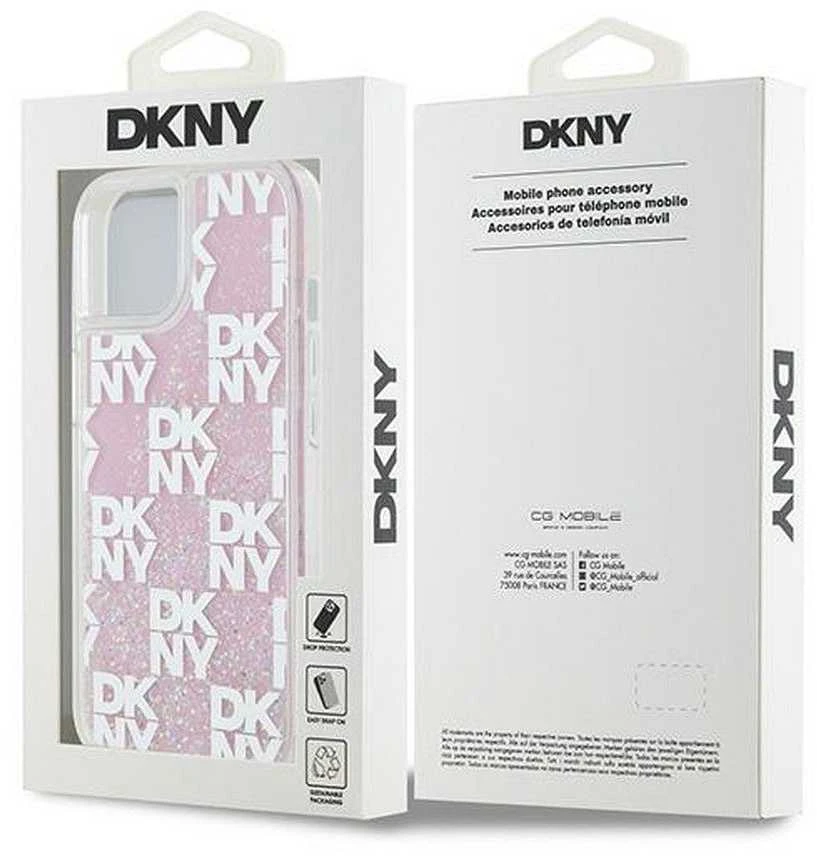 Apple iPhone 13 / 14 / 15 DKNY dėklas Liquid Glitter Multilogo (DKHCP15SLCPEPP) rožinės spalvos