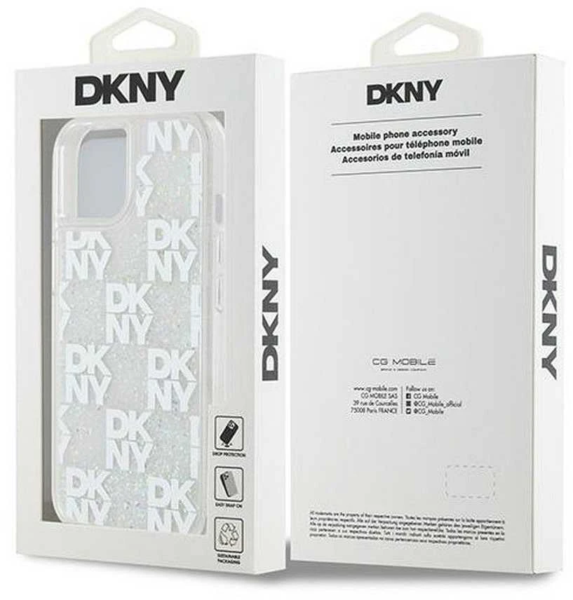 DKNY DKHCP15SLCPEPT Apple iPhone 15 14 13 6.1″ baltos spalvos kietas dėklas Liquid Glitter Multilogo